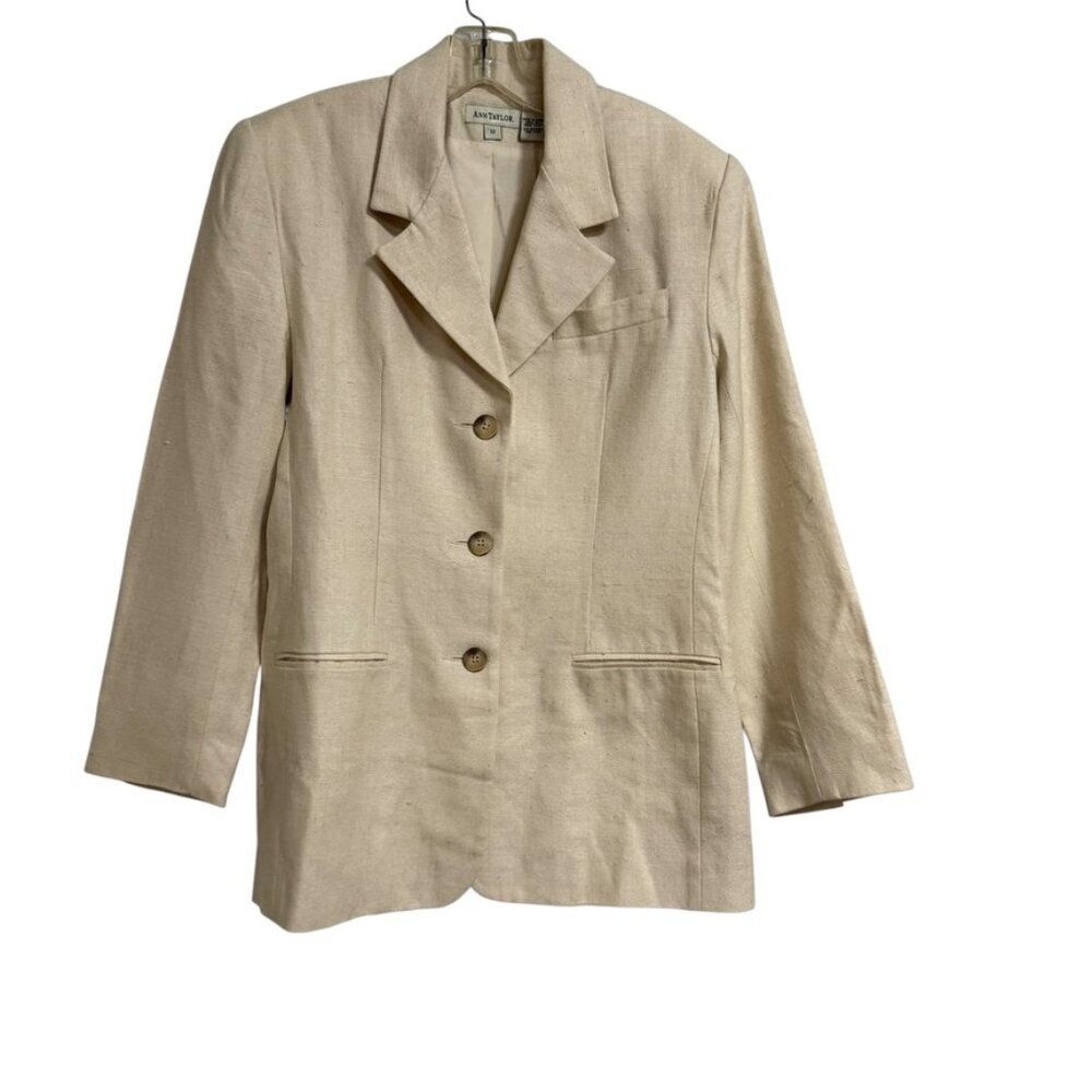 NWOT Ann Taylor Long Silk Cream Blazer SZ 12 Quiet Luxury Sustainable‎